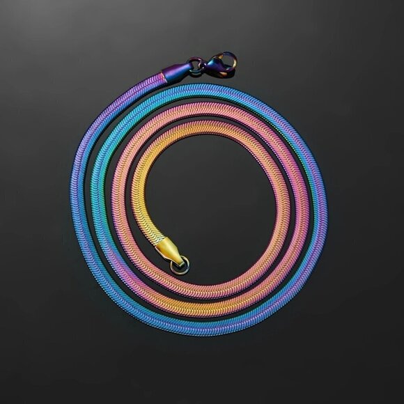 NWT Titanium Rainbow Stainless Steel 4mm Herringbone Snake Chain 21" - Picture 6 of 12